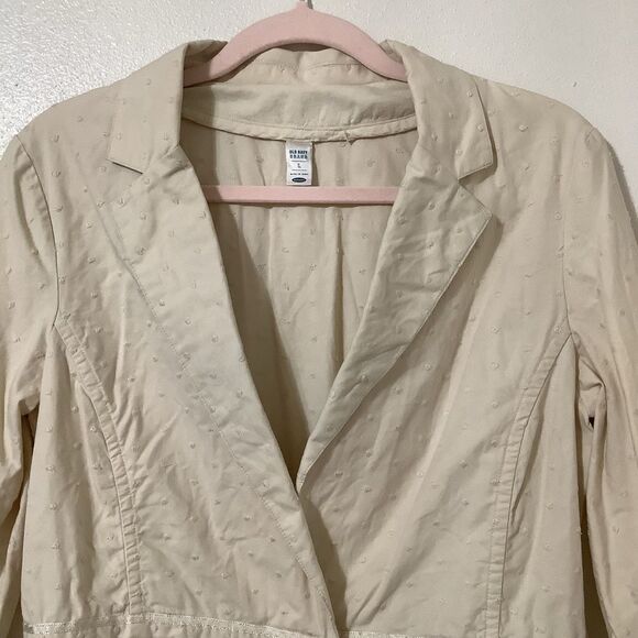 Vintage Y2K Cream Polka Dot 100% Cotton Mori Kei Feminine Blazer L Autumn Fall - Picture 2 of 15